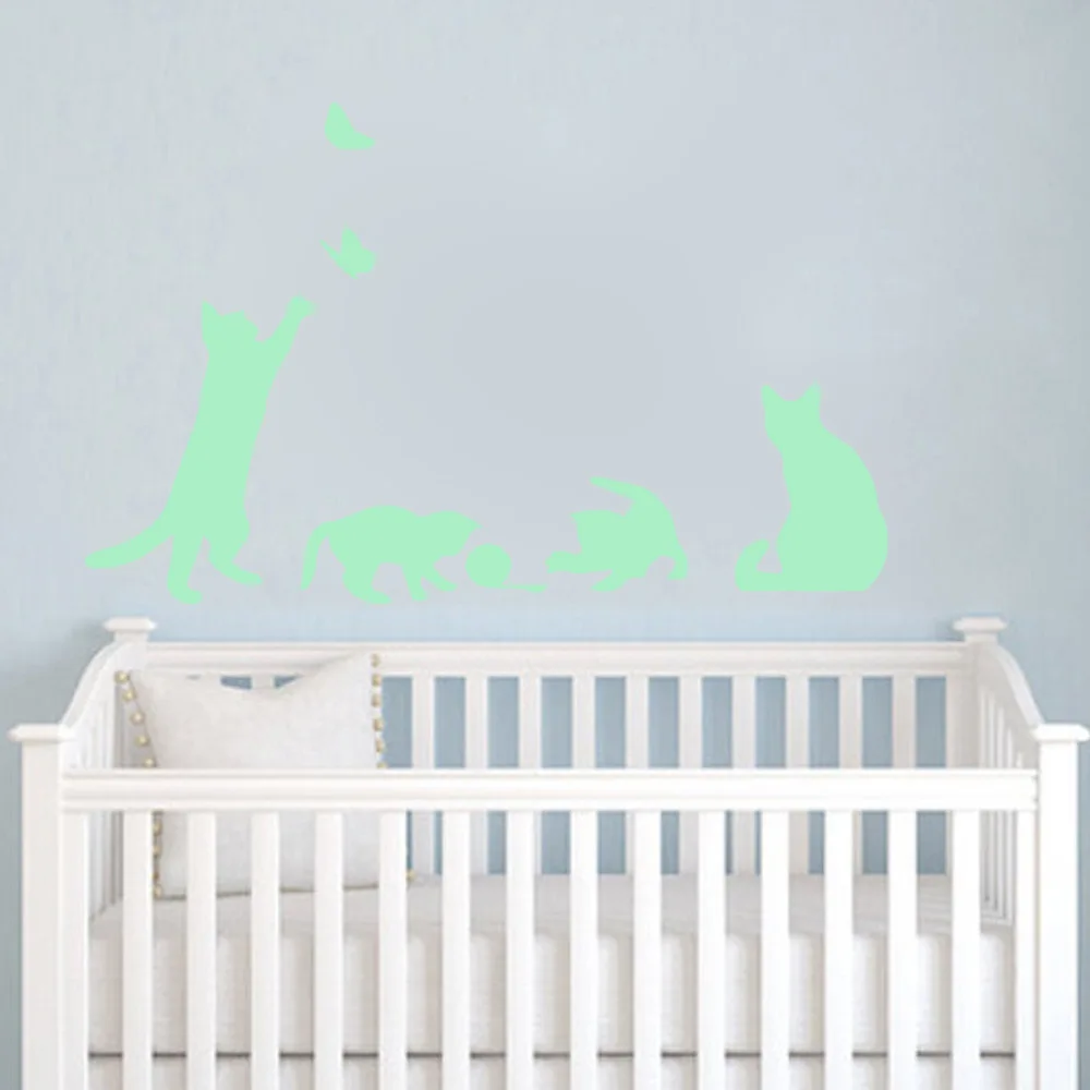 4 шт./компл. Светящиеся Настенные наклейки с кошками декоративные светящиеся