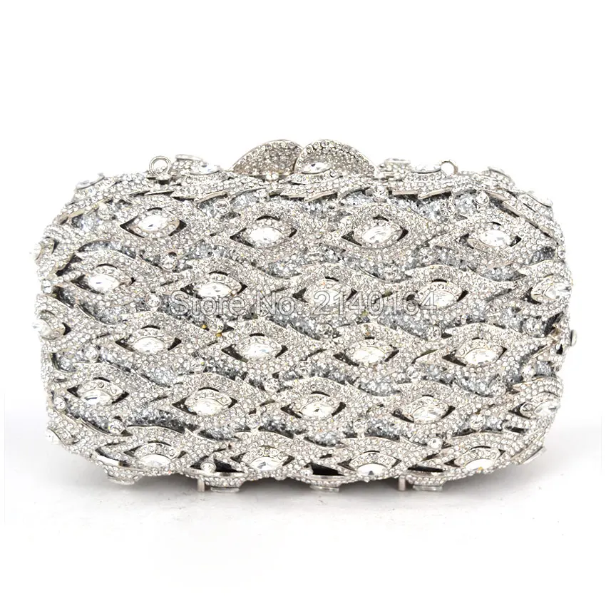 Серебристые и вечерние клатчи с кристаллами от сглаза модные женские сумки на