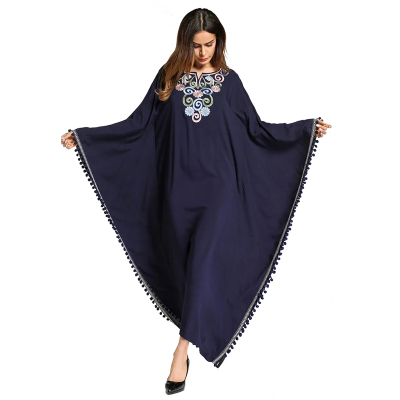 Повседневное Boho Плюс Размеры Макси платье Для женщин хлопок вышивка кафтан