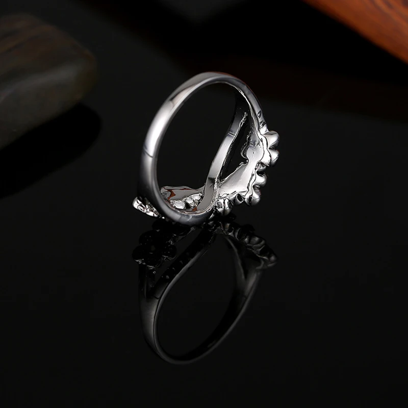 Женское Винтажное кольцо из черного камня с цветами Серебряное сплава цинка для