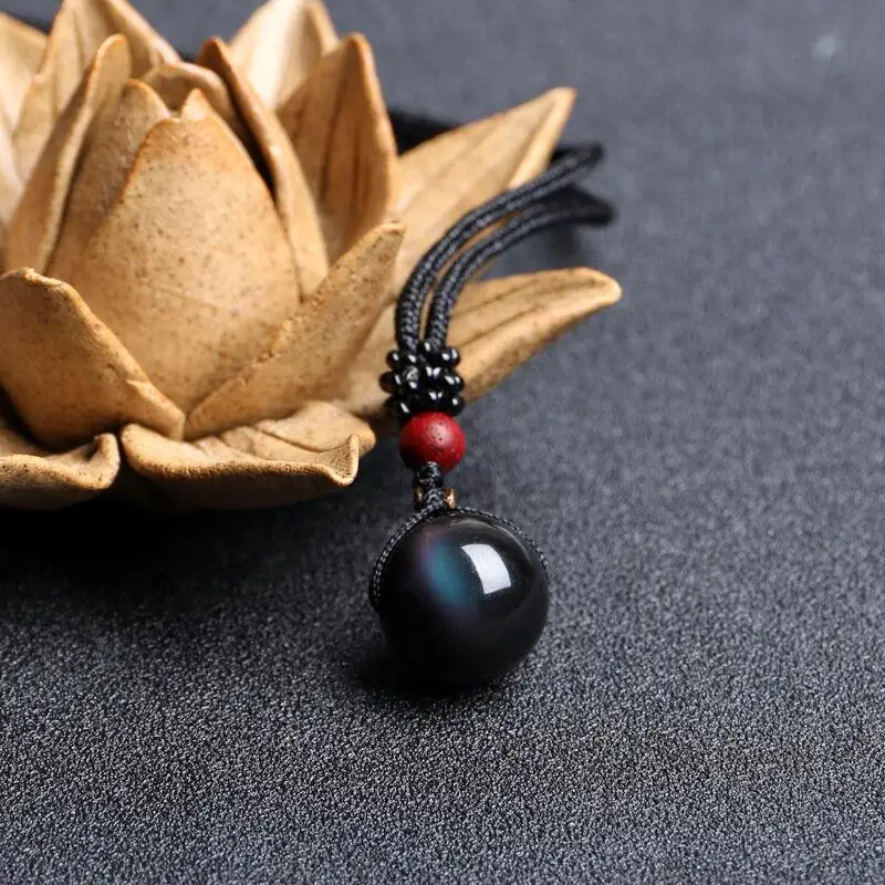 Черный обсидиан Радужный глаз бусины шар натуральный камень кулон передача Lucky