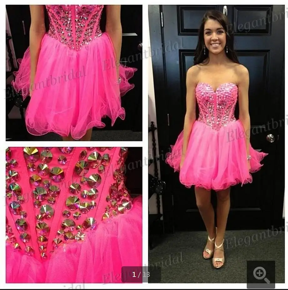 2016 новое поступление расшитое бисером ярко розовое короткое платье для