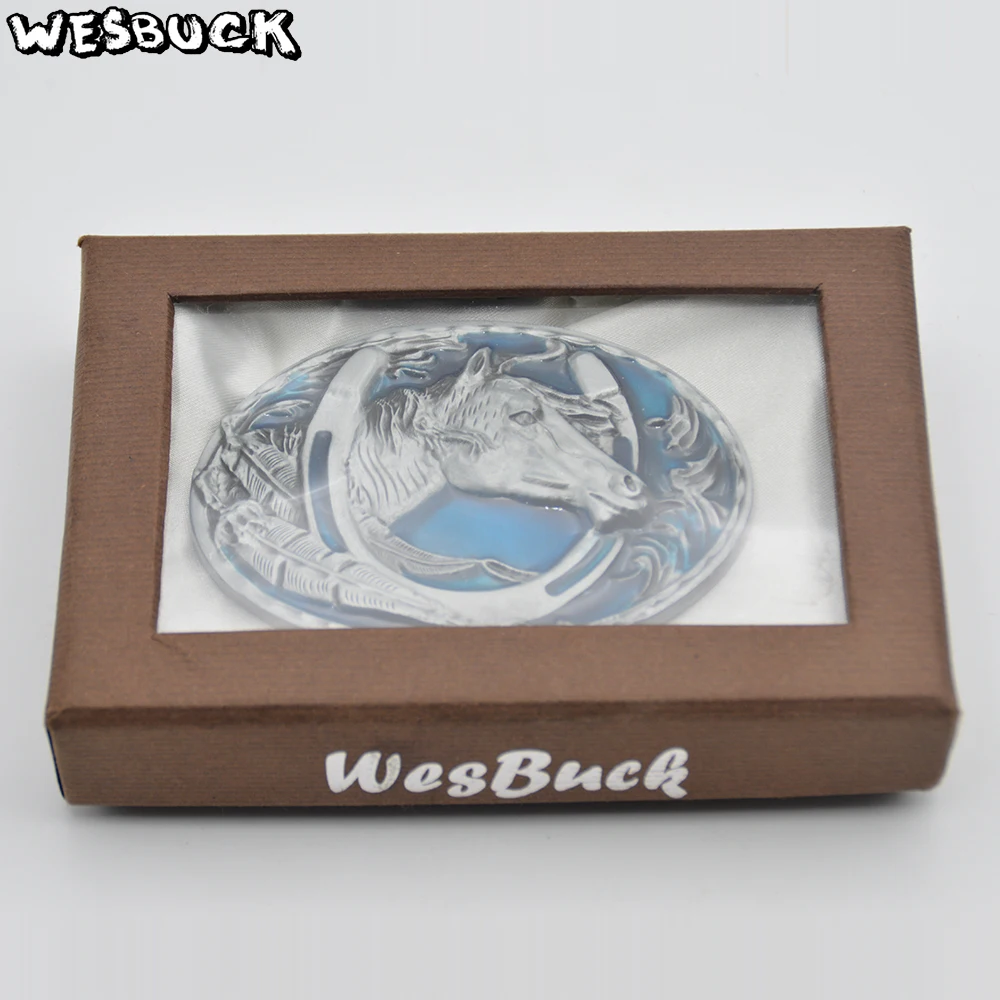 WesBuck бренд подковы синий металлические пряжки ремня для мужские Юнисекс Western Buckles