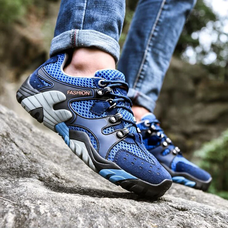 Men's hiking shoes outdoor Net breathable and lightweight Beef tendon Sports waterproof non-slip walking | Обувь