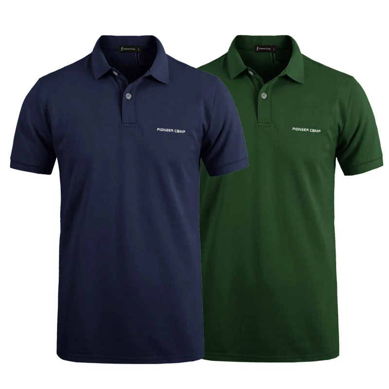 dark blue army green Pionner Camp, 2 пары в упаковке, популярная мужская рубашка поло, Классическая Деловая и Повседневная однотонная мужская рубашка поло с коротким рукавом, дышащая футболка-поло - Цвет: dark blue army green