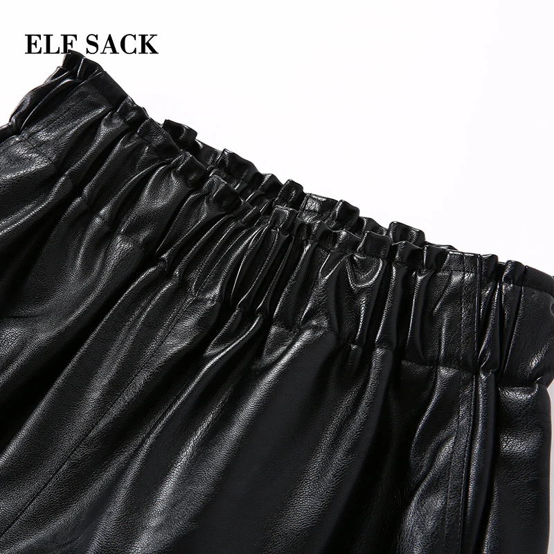 ELFSACK осенние брюки костюмы искусственная кожа короткие и леггинсы черные