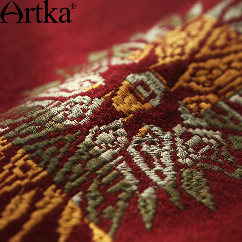 ARTKA Женское зимнее Новое Однотонное шерстяное пальто с вышивкой в этническом