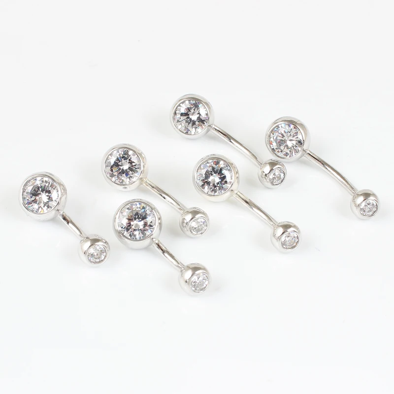 Кольцо из стерлингового серебра 925 пробы с пуговицами для живота прозрачный