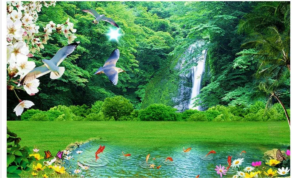 Пользовательские 3d обои пейзаж лес Орхидея водопад свежий фон настенные |