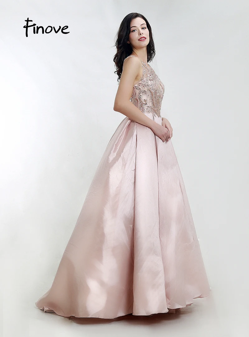 Finove Роскошные платья для выпускного вечера цвета шампанского, Robe de soiree, с круглым вырезом, с бисером, без рукавов, трапециевидные вечерние платья для женщин