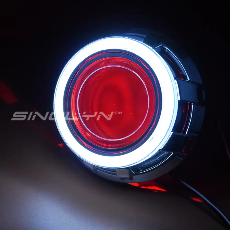 White red SINOLYN светодиодный ангельские глазки Devil Eye DRL автомобильные линзы проектора bi xenon для фар комплект для автомобиля Стайлинг Авто Настройка DIY фары линзы - Цвет: White red