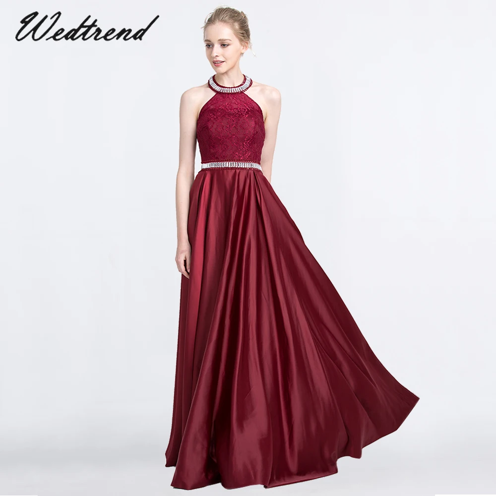 Wedtrend бордовый вечернее платье длинное винтажное Холтер открытая спина линия