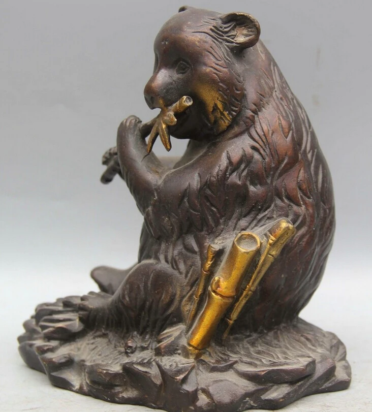 song voge gem S2433 6 Chinese Fengshui Folk Bronze seat panda bear cat bamboo Statue sculpture | Дом и сад