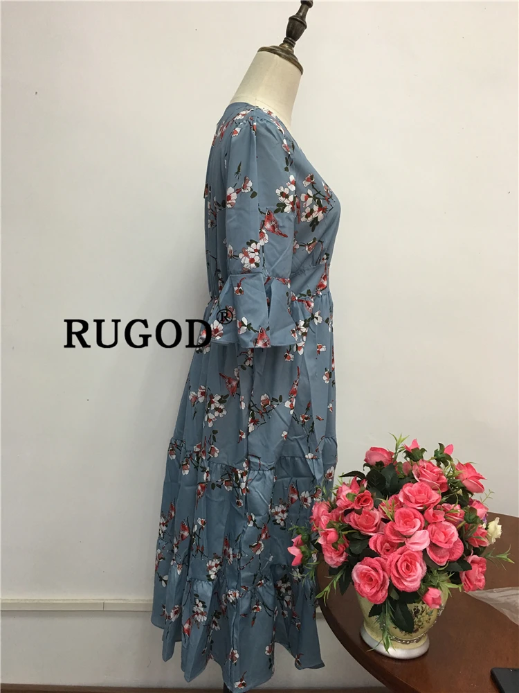 Rugod элегантное Стильное женское платье с цветочным рисунком,, женское платье без рукавов с рукавом три четверти, весна, Повседневное платье
