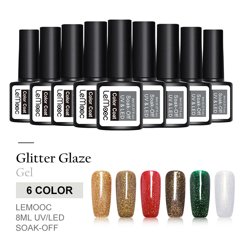 LEMOOC 8ml Glitter Glaze Gel Nail Polish Green Red Shimmer Shining Xmas Soak Off UV Varnish Christmas Art varnish | Красота и