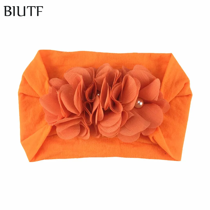 9-orange 20 шт./лот DIY Бутик Аксессуары для волос тройной Стразы Цветок Жемчужный шифоновый с широкой нейлоновая эластичная заставка HB081 - Цвет: 9-orange