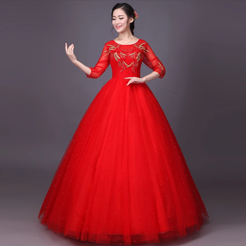 2017 Newest Red O-Neck Three Quarter Sequined Diamond Evening Dresses Fashion Slim Lace Floor-Length Cake Gowsn Fast Shipping | Свадьбы и