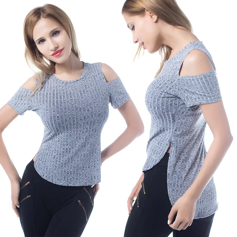Новое поступление Лето 2017 г. Футболки Для женщин Мода с плеча короткий рукав