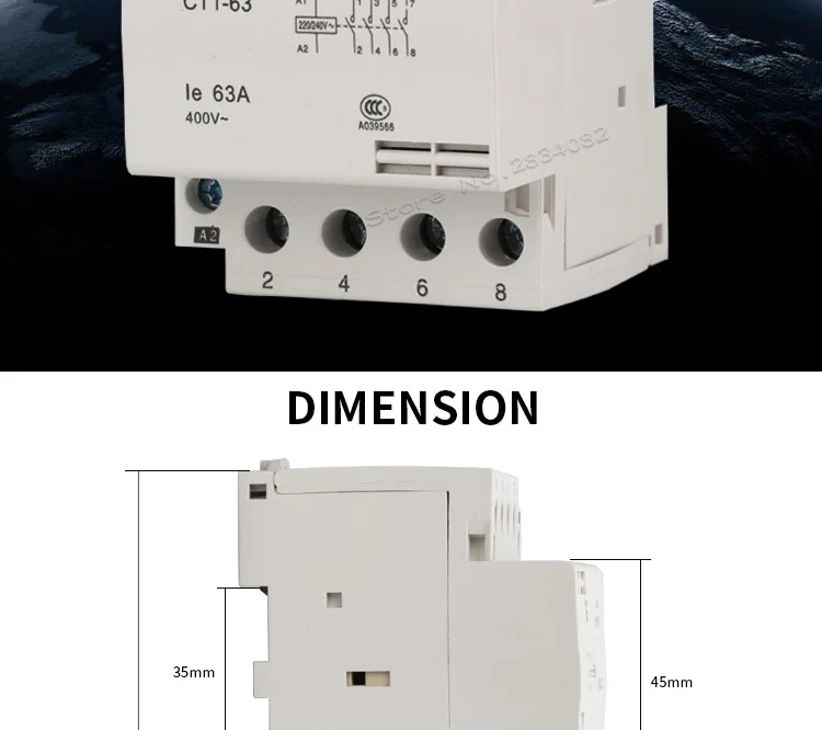 4P контактор переменного тока 63A бытовой контактор переменного тока 24V 110V 220V 240V 400V~ 4NO 4NC 2NO2NC 50/60 Гц 35 мм din rail CT1-63