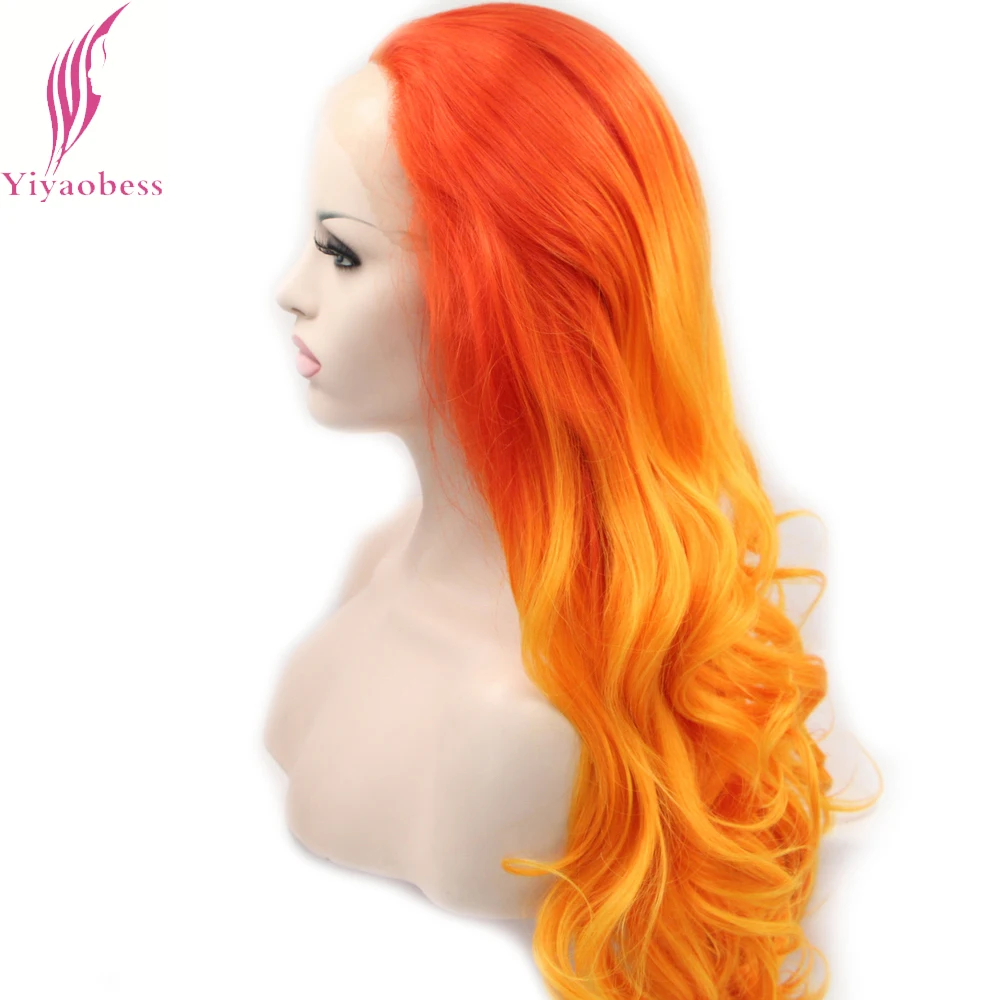 Yiyaobess черный серый коричневый розовый Красный Оранжевый Ombre Парик на кружеве синтетические двухцветные длинные волнистые косплей костюм парики для женщин