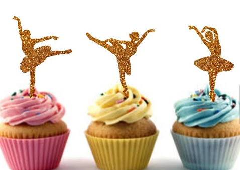 Силуэт с блестками балерины топперы для капкейков спортивные украшения