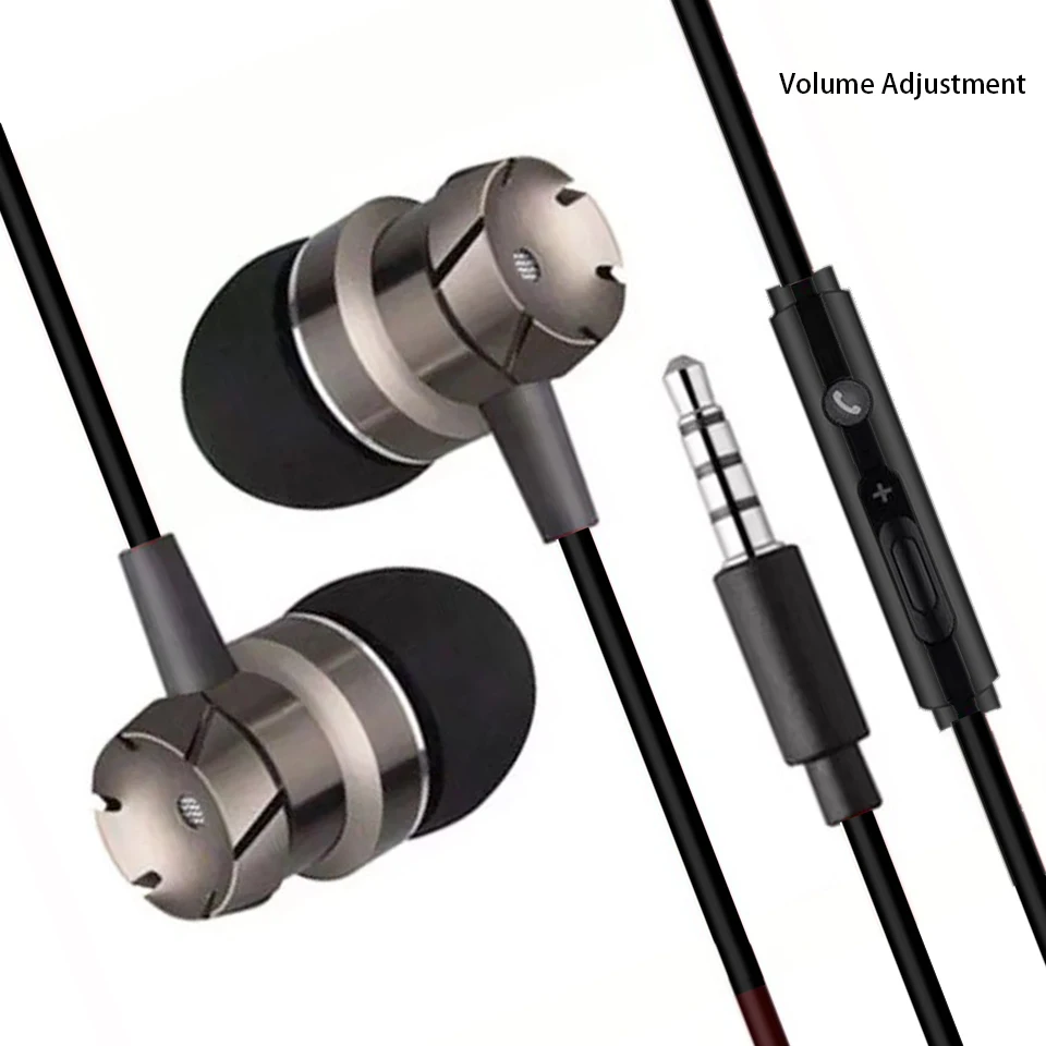 Спортивные наушники с металлическим басовым звуком 3 5 мм проводные в ухо