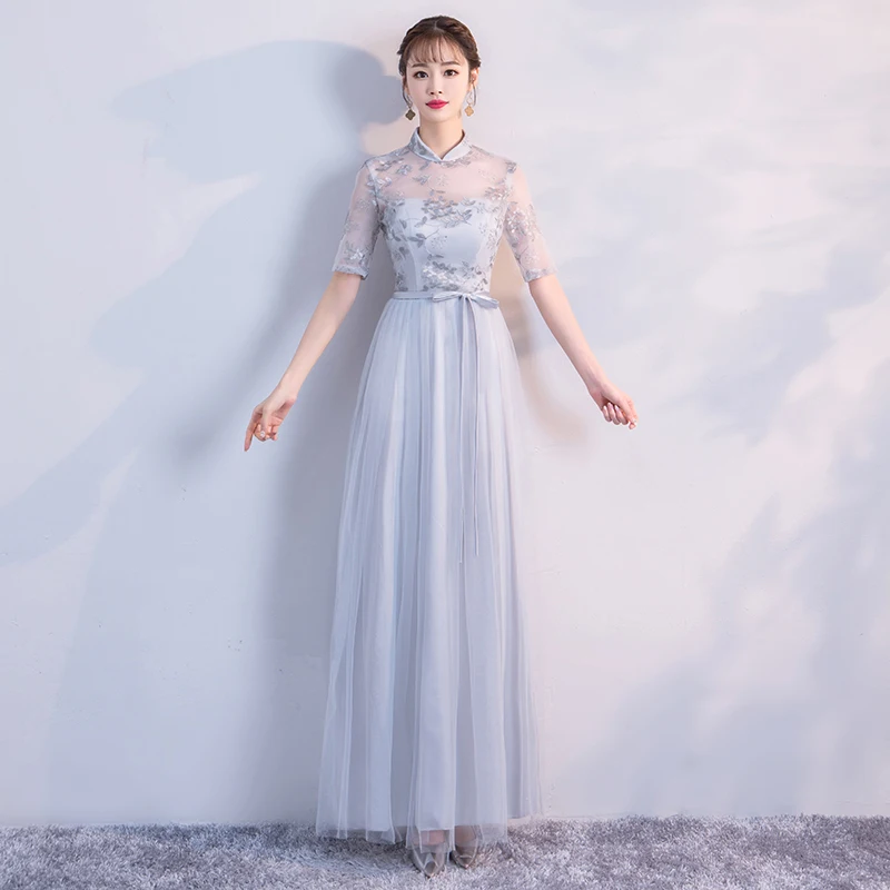 Женское платье с вышивкой длинное повседневное Пляжное серое большого