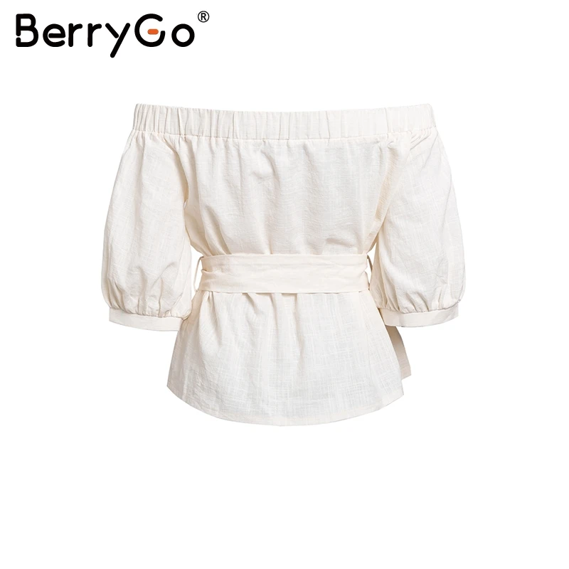 BerryGo сексуальная летняя блузка с открытыми плечами рубашка женская кнопки в