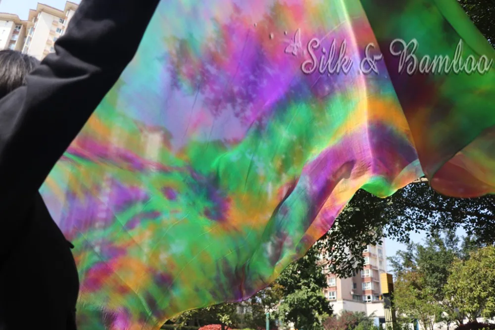 Serenity tie-dye, 1 шт. 2,7 м* 1,1 м(3 ярда* 4") Ручная роспись танец живота шелковая вуаль, настоящий струящийся шелк 5 мм paj