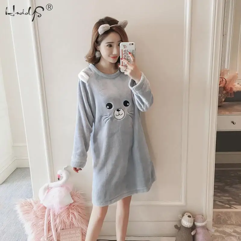 Nightgowns Bathrobe Thick Warm Flannel Nightdress for Women Winter Sleepshirts Coral Velvet Animal Sleepwear Femme Nighty