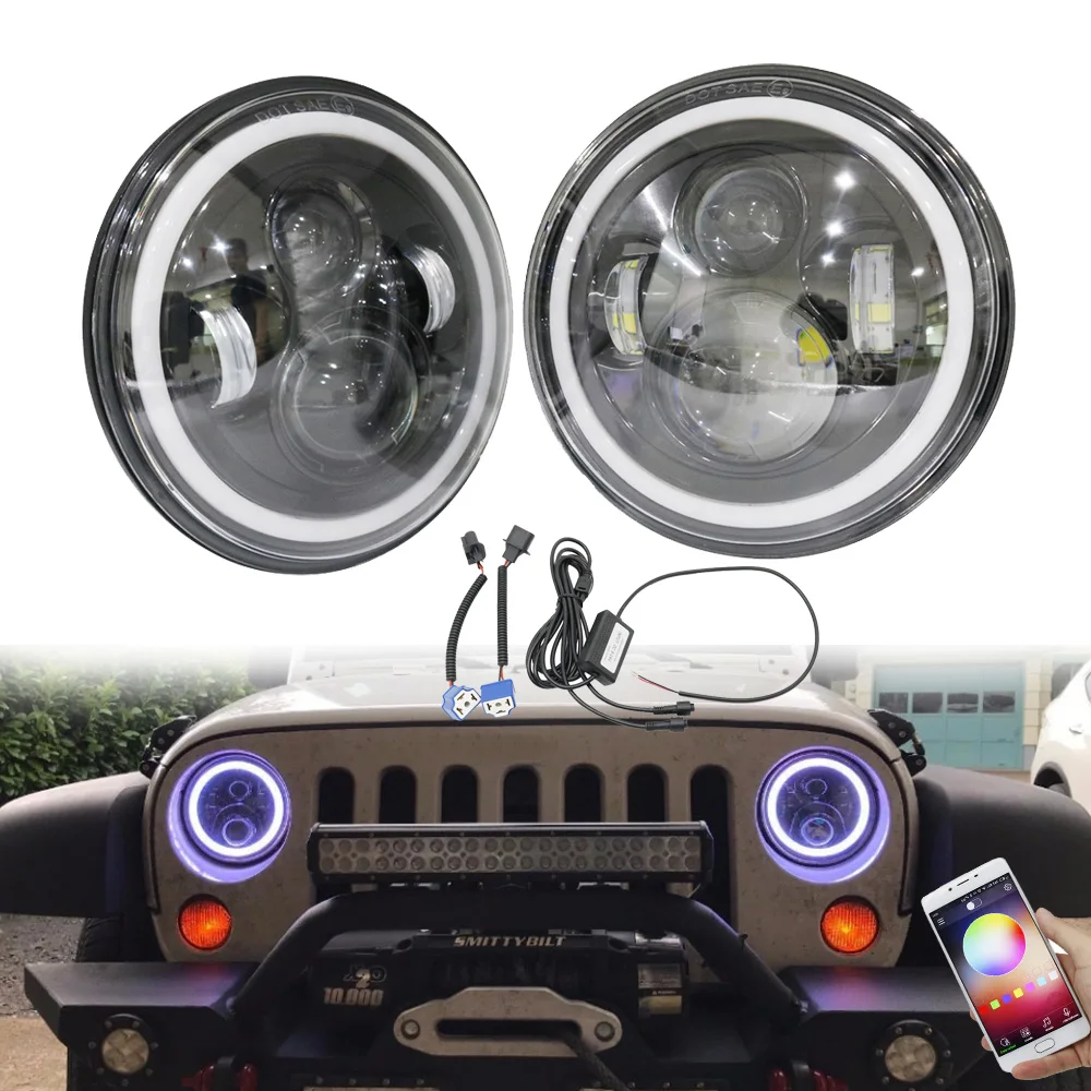 7 &quotRGB Halo дюймов светодиодные фары Plug And Play Led Ангельские глазки герметичные