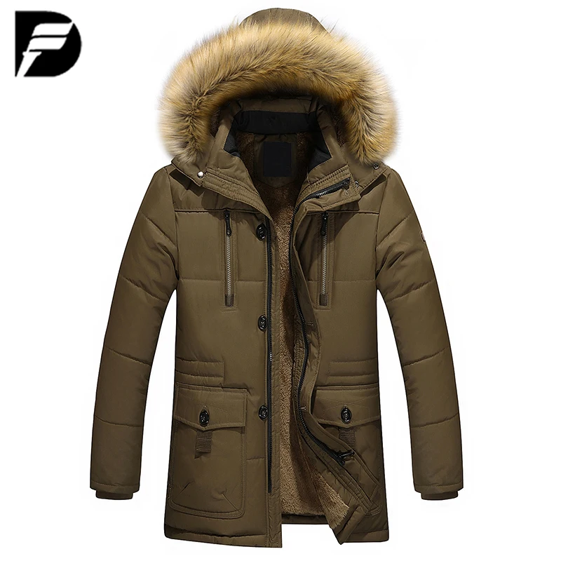 Новая стильная зимняя мужская теплая куртка парка Толстая с меховым воротником