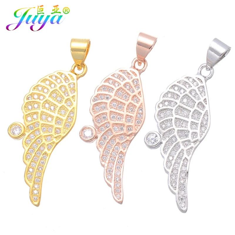 

Juya 4pcs/lot Wholesale DIY Micro Pave Zircon Wings Angel Charms For Women Men Needlework Pendant Trendy Jewelry Making Supplies