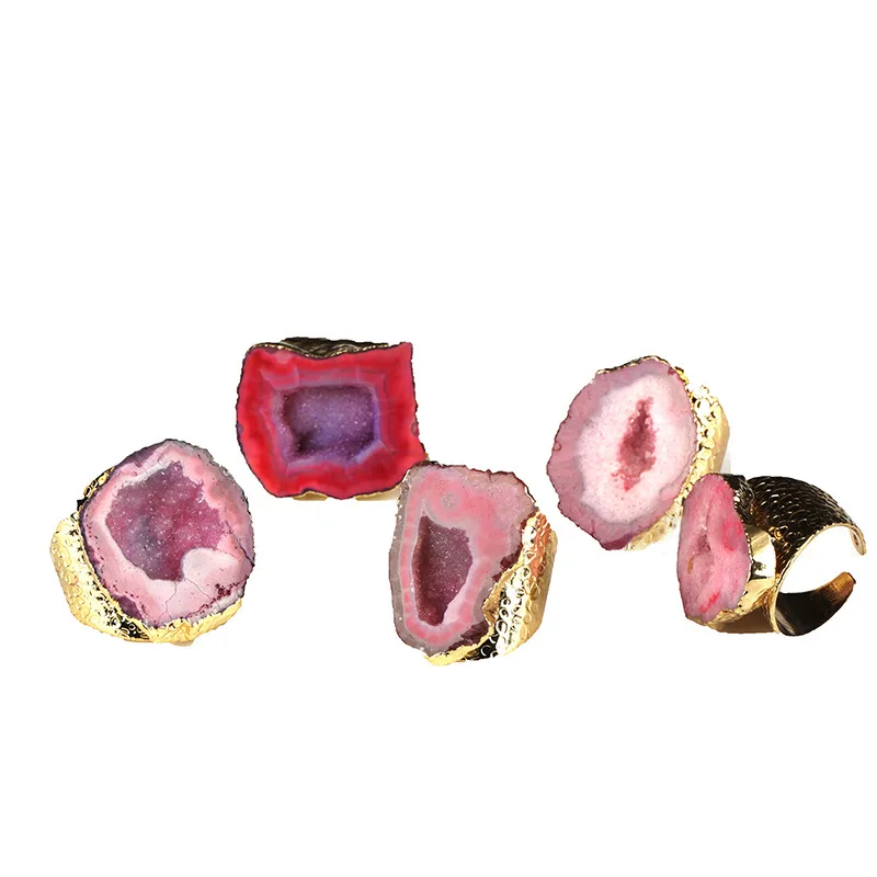 Pink 1pcs KEJIALAI натуральный шероховатый многоцветный Crstal Друза драгоценный камень ломтик бисера Шарм adjusty открытый Чеканный кольцо манжета для женщин и мужчин - Цвет основного камня: Pink 1pcs