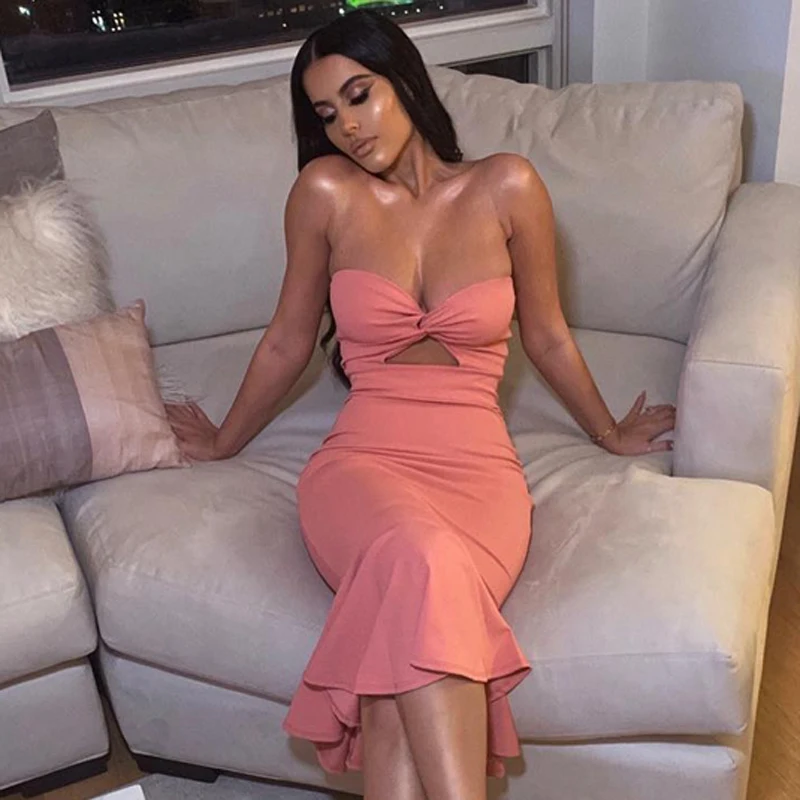 Женское платье с открытой спиной Max Spri облегающее вечернее миди без бретелек в