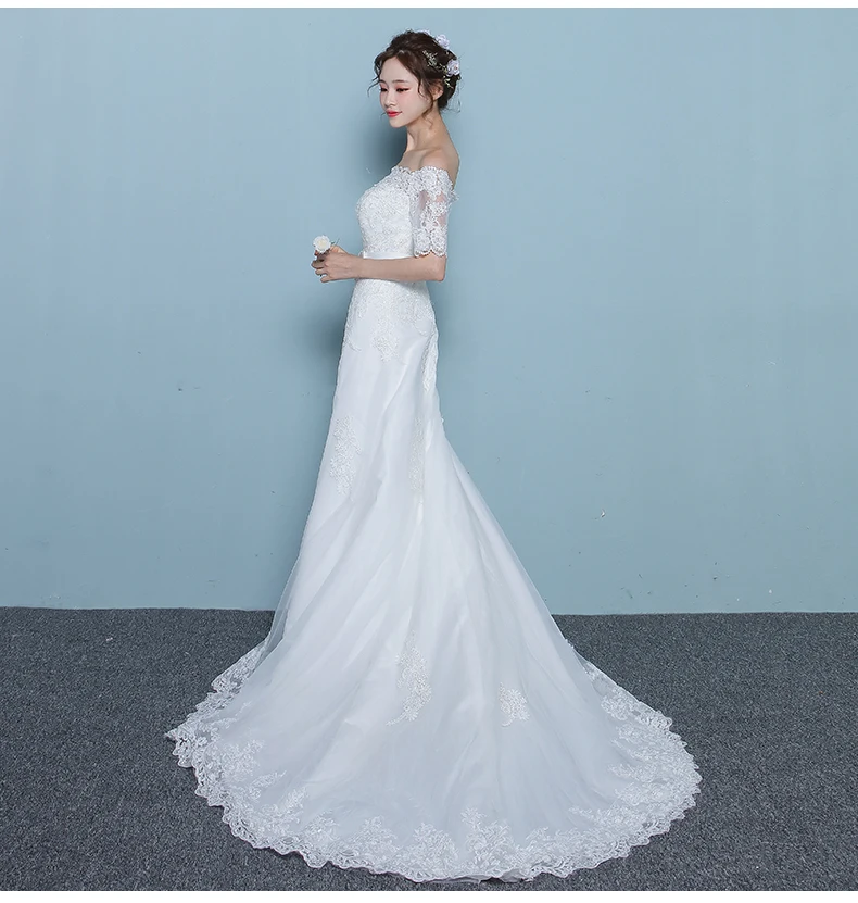 Новый Кружева Свадебное Платье 2017 Robe De Mariage Аппликации Половина Рукава Vestido Де Noiva