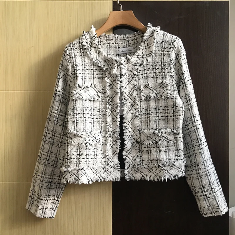 Женская твидовая короткая куртка с кисточками Повседневная Свободная большого