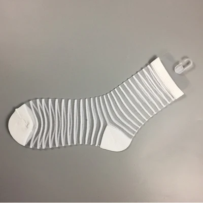 white stripe Arherigele летние женские носки, сетчатый стеклянный Шелковый носок, ультратонкие прозрачные блестящие носки с кристаллами, эластичные сетчатые короткие носки, Meais - Цвет: white stripe