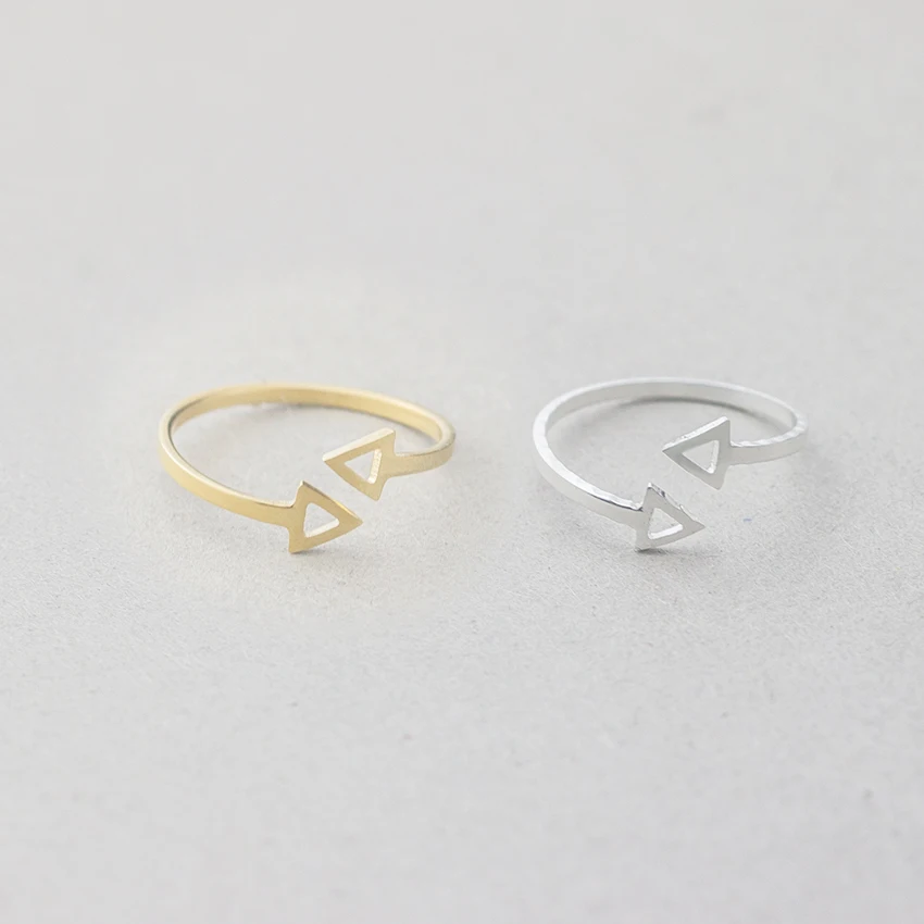 Resizable Double Arrow Ring Minimalism Geometric Triangles Men Jewelry Stainless Steel Aros Punk Anillos Mujer Best Friend Gifts | Украшения