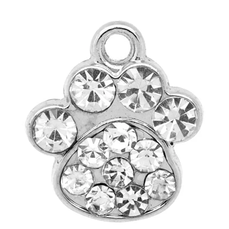 30 шт. Серебряный тон Ясно Rhinestone Медвежья Лапа животного из металла Подвески ювелирные изделия компонент Талисманы 18x16 мм