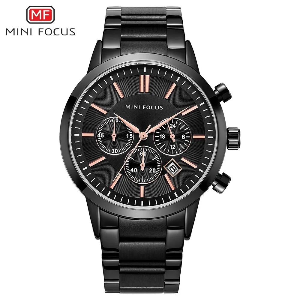 Black MINI FOCUS модные мужские часы Роскошные Брендовые мужские часы из нержавеющей стали Кварцевые часы мужские водонепроницаемые серебряные часы для мужчин - Цвет: Black