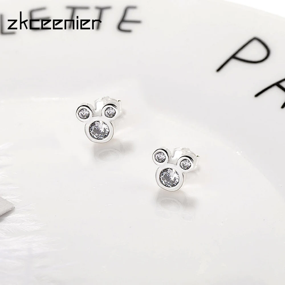 Серьги пусеты модных серебристого цвета ослепляющая подвеска с мышкой брендовые