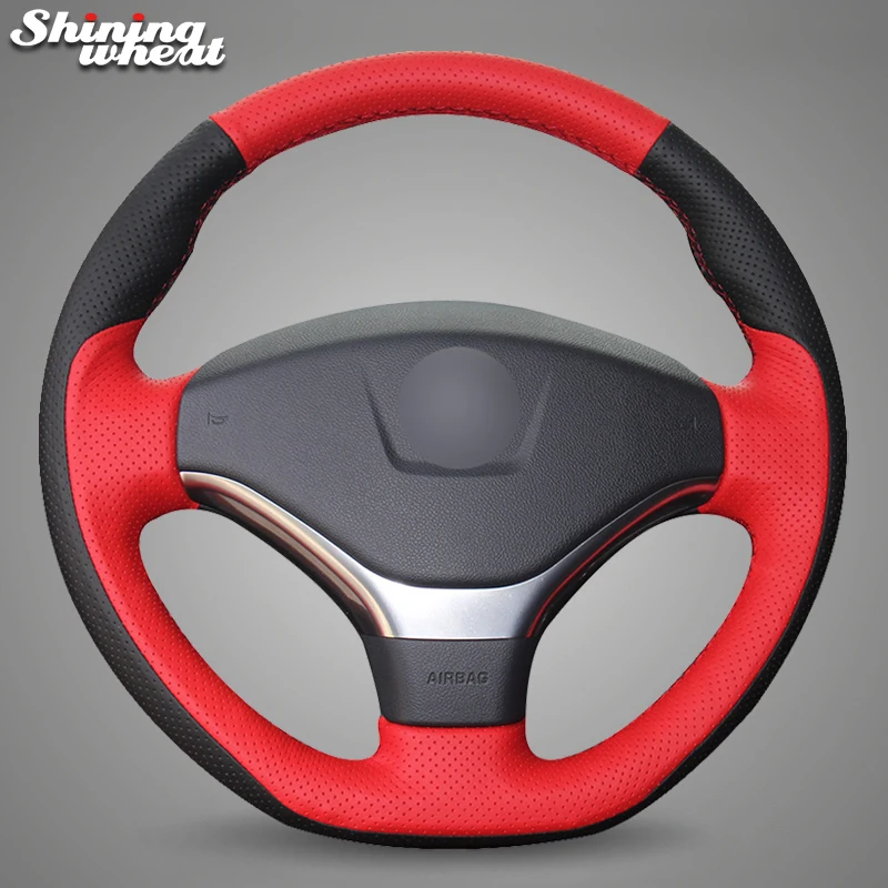 

Hand Sew Red Black Genuine Leather Car Steering Wheel Cover for Peugeot 308 2012-2014
