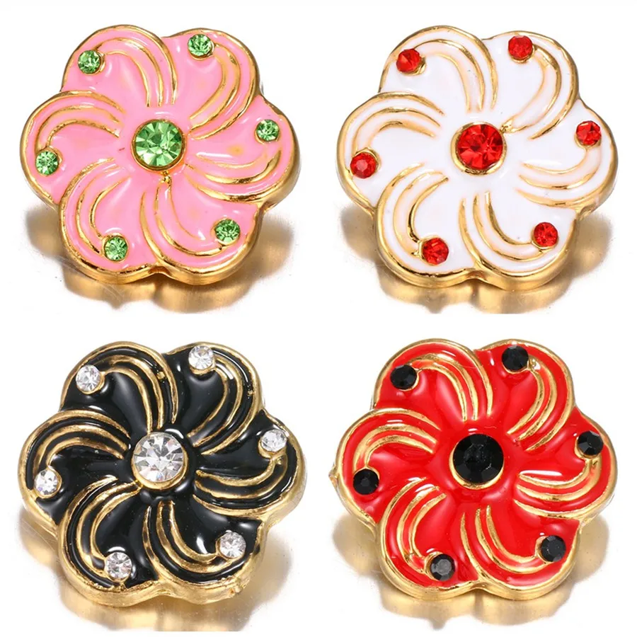 

KZ1529 New Beauty Lively rhinestone Golden oil flowers metal 18mm snap buttons fit 18mm snap jewelry wholesale