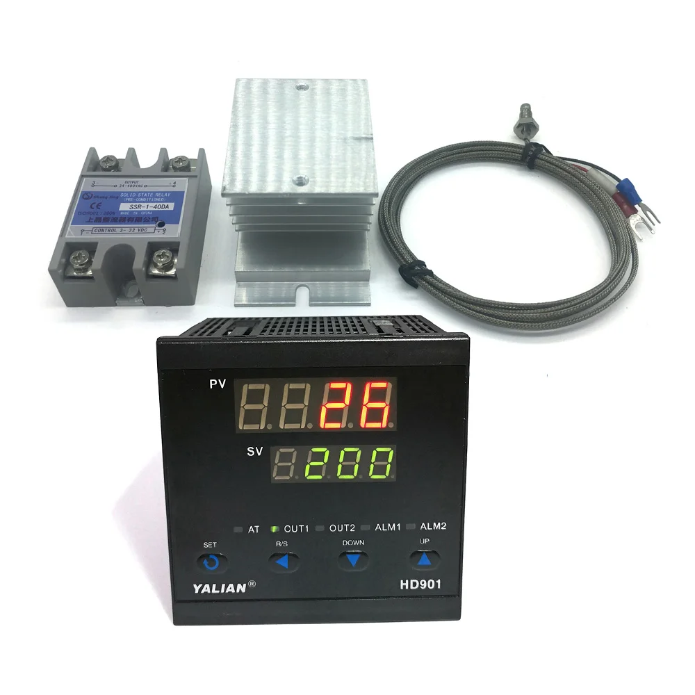 HD901 Самый идеальный pid цифровой регулятор температуры Максимальная температура 1300 ℃ 2 м к вход для пары+ Макс 40А выход SSR+ радиатор - Цвет: HD901