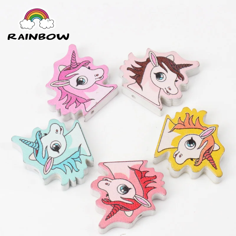 Смесь цветов Единорог Форма Licorne узор деревянные бусины для самостоятельного