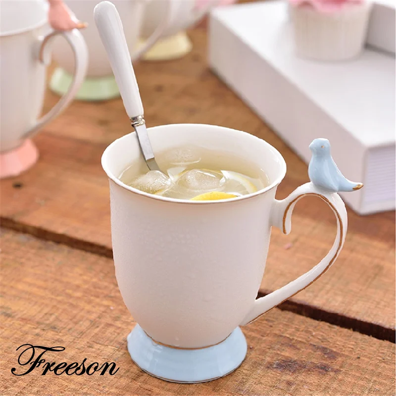 Пасторальная птица костяная китайская кофейная кружка с ложкой Европейская