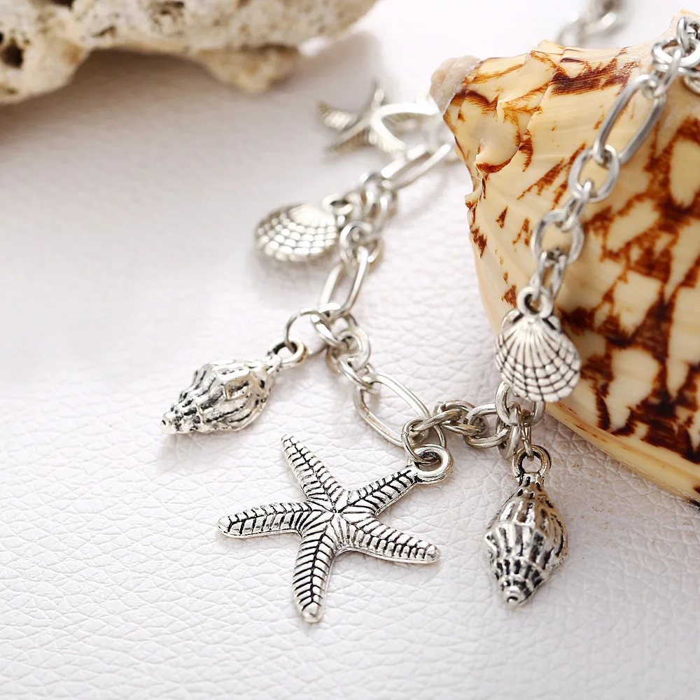 Модные анклеты с подвесками в виде ракушек и морских звезд из сплава для женщин