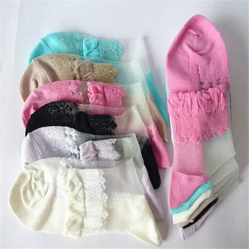 

INDJXND Amazing Summer Ultrathin Transparent Crystal Silk Lace Elastic Short Socks Girl Sox Women's Socks Mesh Sox Lace Socks