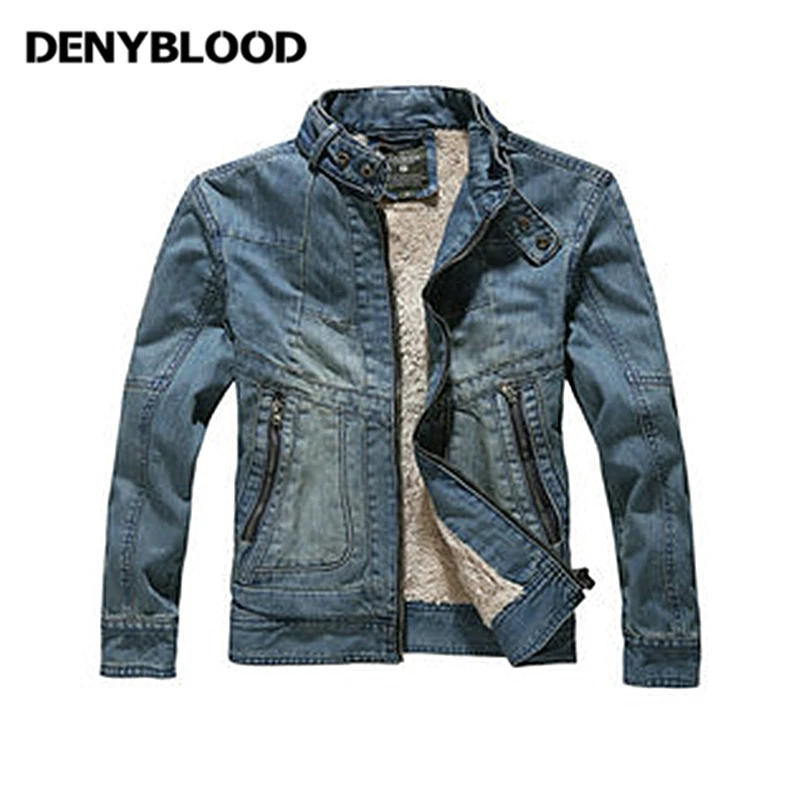 Мужская джинсовая куртка Denyblood теплая байкерская бомбер винтажная с